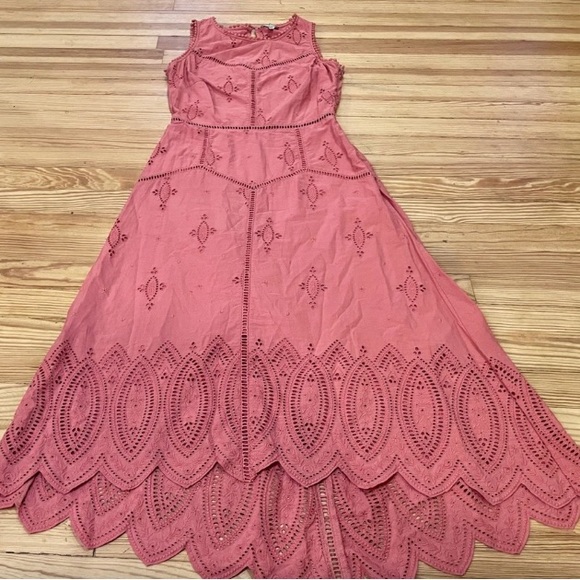 Joie - Southwest Embroidered Eyelet Scalloped Salmon Pink Sundress - Picture 7 of 12